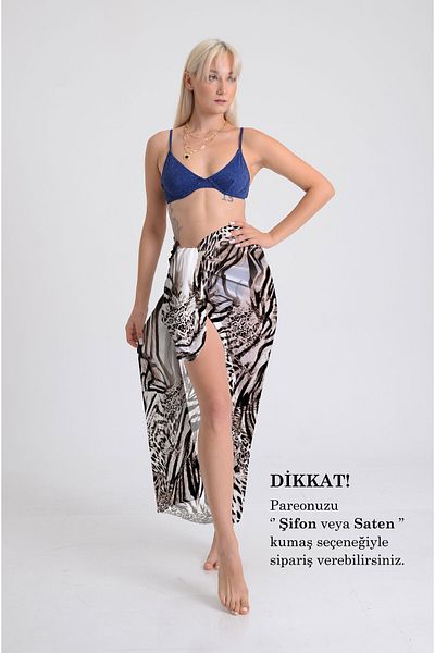 DESENİX Leopard & Zebra Print Pareo - 100X145 cm - Silky Chiffon & Luxury Satin Fabric Option - Beach Dress