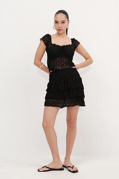 Addax Ruffled Ruched Mini Skirt E347-1