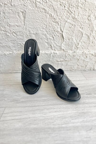 ERDİ AKAY Women's Genuine Leather Heeled Comfort Slippers
