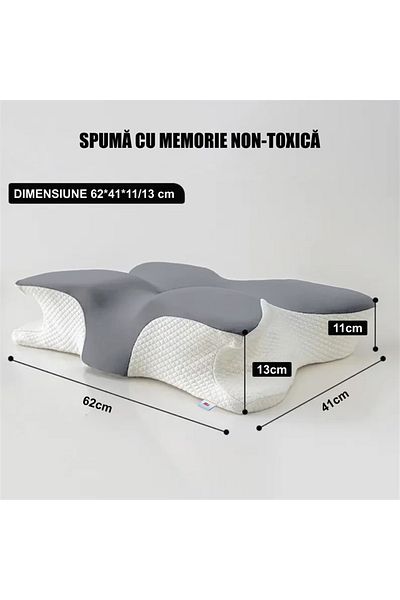 Linomag Set of 2 Linomag® cervical pillows, memory foam, washable cover, 62x41x11–13cm, gray/white