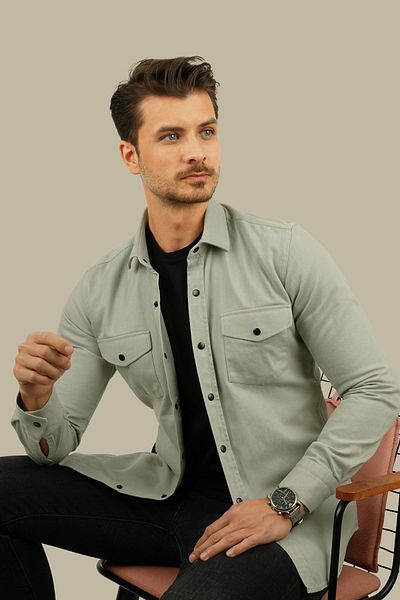 Etikmen Világos Stone Color Slimfit ajándékdobozos valódi farmer férfi ing