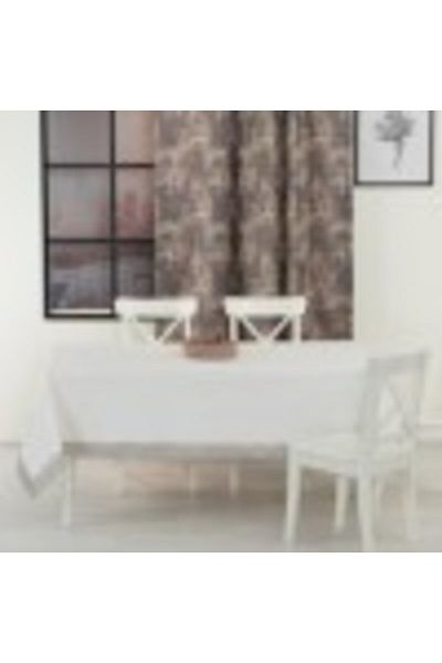 TABE Față de masă cu bordură decorativă alb-bej, 160x220cm, Tabe