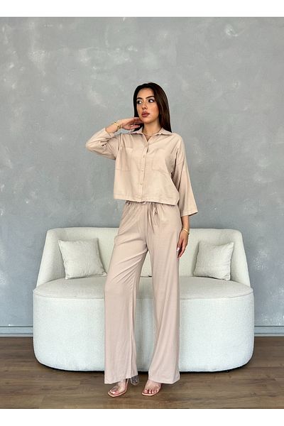 Nesil Women's Suit with Shirt Pocket Detail and Elastic Waist Trousers