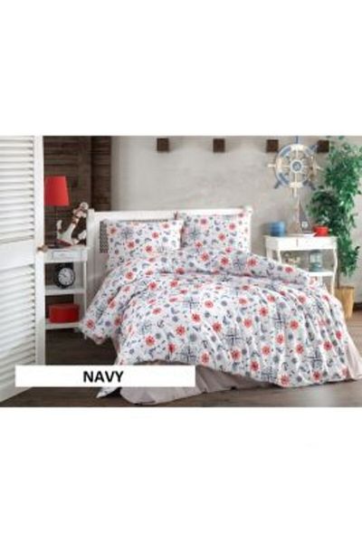 Homelux Duvet Cover Set 200x220 cm + 2 Pillowcases 50x70 cm, Acasa, 100% Cotton, White/Red/Blue