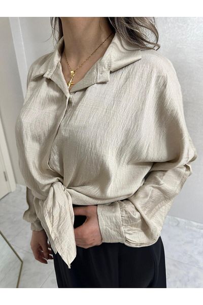 Viskosa Cămașă bej deschis cu nasturi, bluză casual oversize pentru femei, din bumbac, cu guler clasic, confortabil și elegant