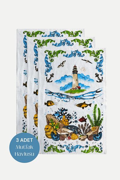 sevilya 3 Pack Printed White Kitchen Towel Model