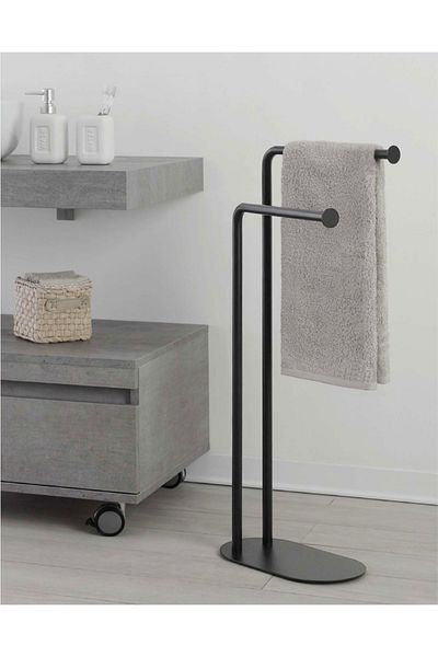 Italbox Towel rack, black, made of chromed steel and with 2 arms, oval base, h 80.5cm