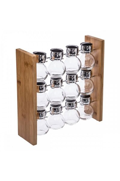 5five Simple Smart Σετ 12 δοχείων μπαχαρικών Atlas Bamboo, ξύλινη βάση, 29,2x9xΥ29 εκ.