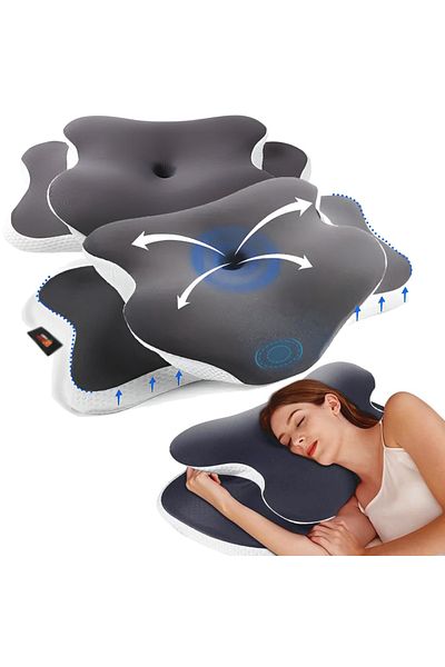 Linomag Set of 2 Linomag® Memory Foam Pillows – Orthopedic, Washable, Cervical Support, White/Black