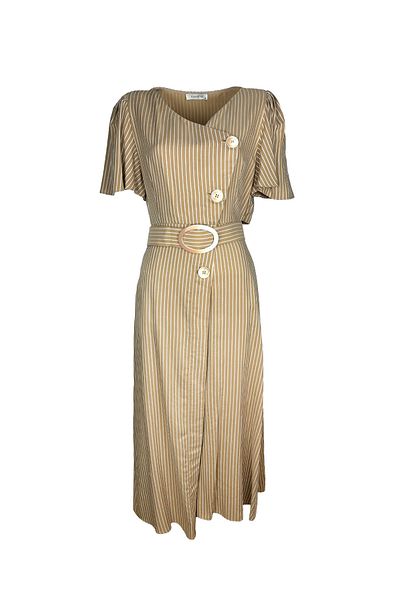 KAMEYA Striped Beige Midi Dress