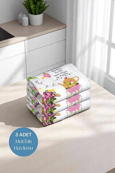sevilya 3 Pack Printed White Kitchen Towel Model