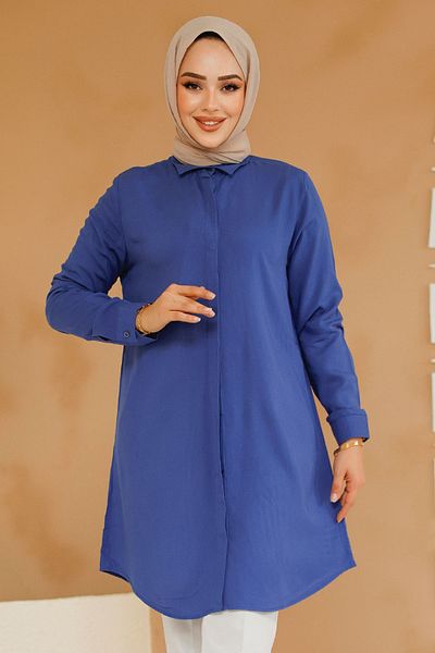Neva Style Tunica Hijab Albastru Indigo cu nasturi 11715ım