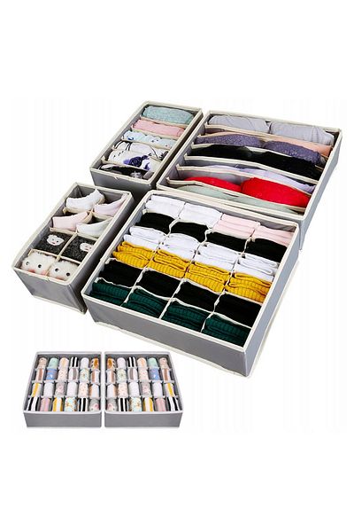OEM Set 4 organizatoare pentru sertar dulap, ideal pentru lenjerie si sosete, gri/bej