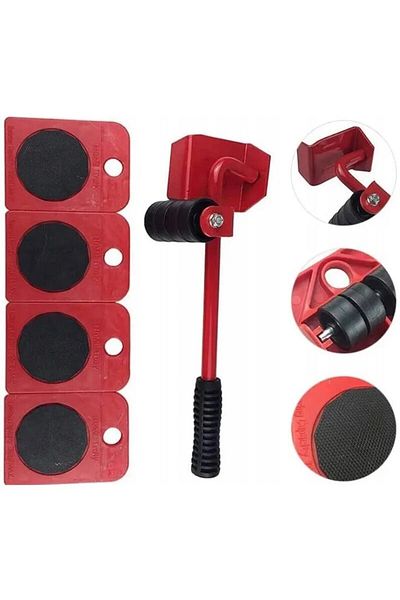 OEM Furniture lifting and moving set, maximum 150 kg, 5 pieces, red/black
