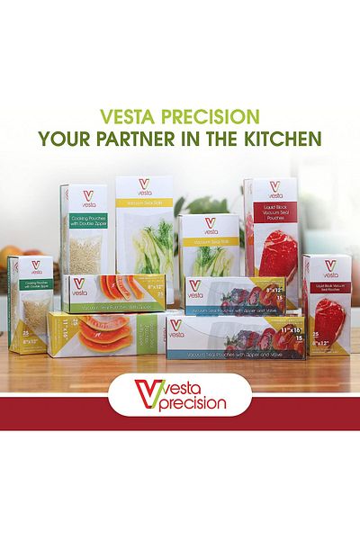 Vesta Precision Set of 15 bags with valve for Vesta Precision vacuum sealer, plastic, transparent, 27.9 x 40.6 cm