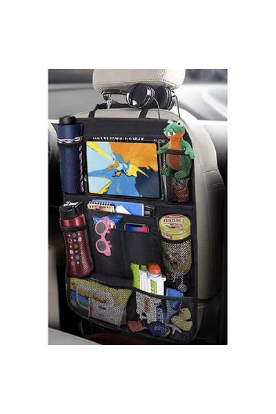 SMARTECH Car seat organizer with 10 pockets, Tablet Holder, Water Bottle Holder, Black
