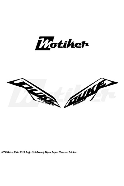 Motiker KTM Duke 250 2025 Siyah Beyaz Sticker Etiket Tasarım Modeli Sağ Sol T...