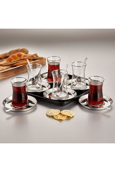 ÖZLİFE طقم شاي سادة مكون من 12 قطعة