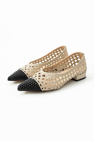 FOLLİNİ Kadın Hakiki Deri Hasır Babet Bej