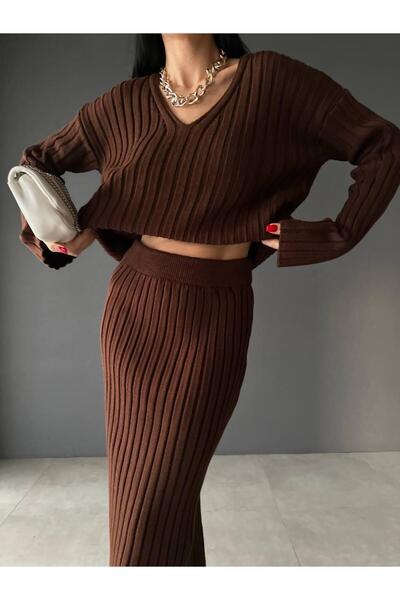 NZL TEKSTİL Dgn's''Teacher Collection'' 2-Piece Sweater-Skirt Set with Collar