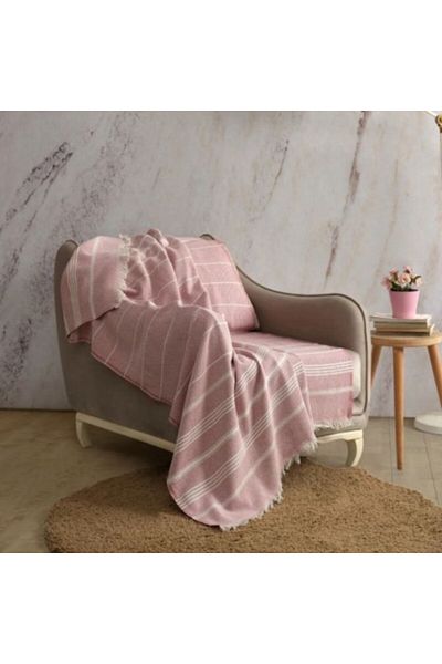 Cocona Cotton Throw Blanket 130x170cm, Cocona Stripes Pink/Ecru