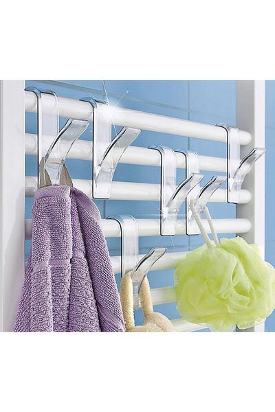 OEM Hanger / hook for round bathroom radiator, plastic, 10 x 2.5 cm, transparent