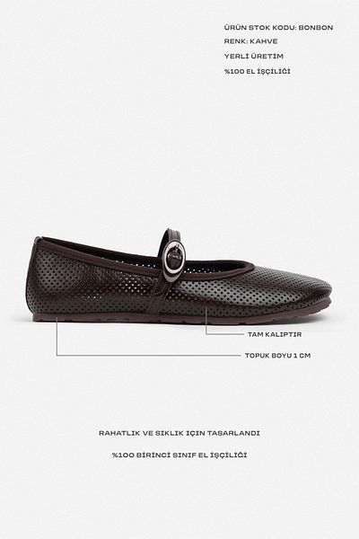 NİŞANTAŞI SHOES Brązowe matowe baleriny damskie z paskiem w kolorze Bonbon i płaską podeszwą
