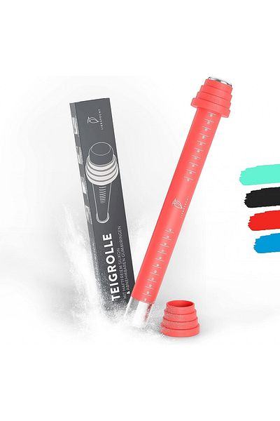 Liebspecht® Liebspecht® rolling pin with dough rings, silicone/stainless steel, silver/red, 36 x 3.5 cm