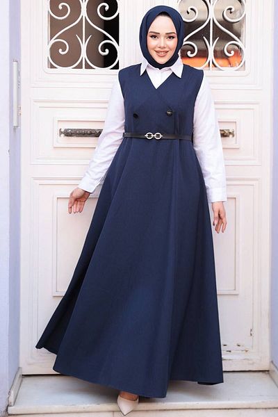 N.S NEVA STYLE Φόρεμα Navy Blue Hijab Gilet 30284l