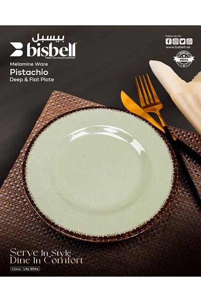 Bisbell 4Pcs 10" Melamine Ware Pistachio Deep Plate - Soup, Pasta, Dessert Plate,BB1660N