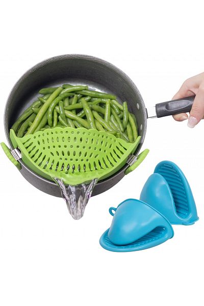 Capoferri Set of colanders and 2 pot gloves Capoferri, silicone, green/blue, 22 x 8 x 5.99 cm