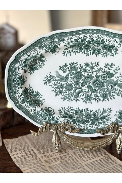 Villeroy & Boch Villeroy Boch Fasan Dark Green Khaki Antique Porcelain Boat Plate Oval Presentation Bowl