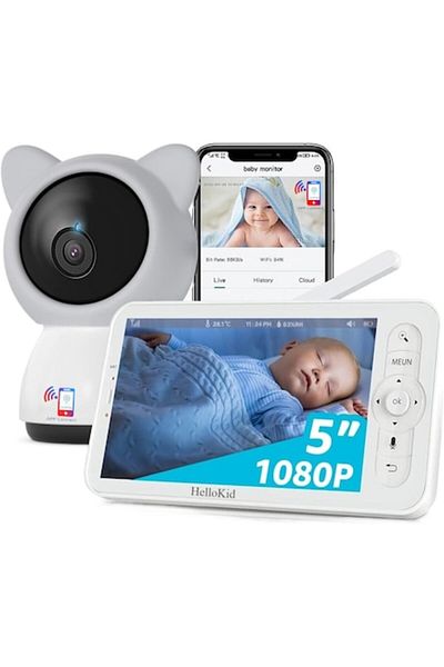 Smart Vibe Baby Monitor WiFi 2in1 Multi View HelloKid™ DUO 5” Night Vision, Phone App, 355°/90° Rotation,