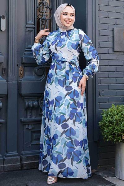 Neva Style Φόρεμα με λουλούδια Sax Blue Hijab 279901SX