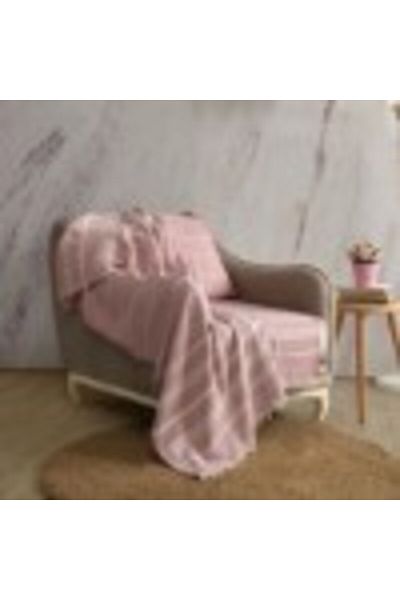 Cocona Cotton Throw Blanket 130x170cm, Cocona Stripes Pink/Ecru