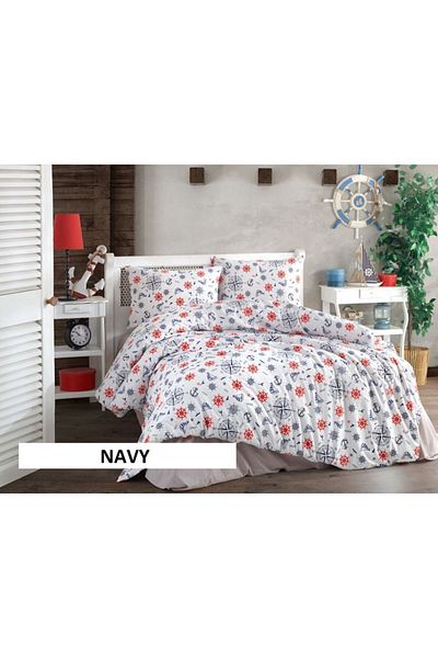 Homelux Duvet Cover Set 200x220 cm + 2 Pillowcases 50x70 cm, Acasa, 100% Cotton, White/Red/Blue
