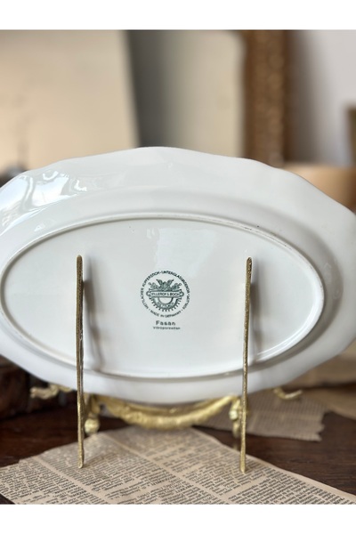 Villeroy & Boch Villeroy Boch Fasan Dark Green Khaki Antique Porcelain Boat Plate Oval Presentation Bowl