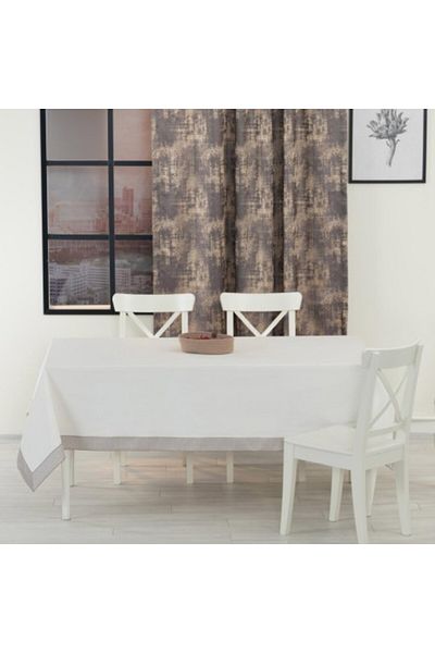 TABE Față de masă cu bordură decorativă alb-bej, 160x220cm, Tabe