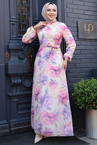 Neva Style Lilac Floral Patterned Hijab Dress 279918