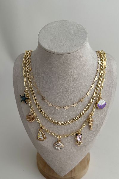 Modex Gold Color D.Shell D.Star Figured Multiple Necklace (42-40-38)