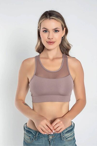 Star Form Angel Women's Thick Straps Tulle Detail Crop Bustier