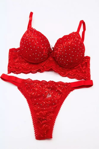 Genel Markalar Tılsım Lingerie İnce Askı Serpme Taşlı Dantelli Sütyen Takım 105