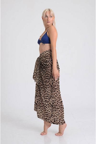 DESENİX Leopard Print Pareo - 100X145 cm - Silky Chiffon & Luxury Satin Fabric Option - Beach Dress