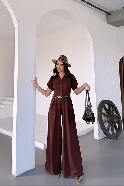 XXL BUTİK Дамски гащеризон с широки крачоли и риза XXL Boutique NBK4197