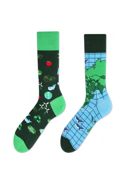 AKSU ÇORAP Left and Right Green World Patterned Socket Socks
