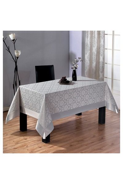 TABE Damask Floral Tablecloth with Tassels 140x200cm, Grey