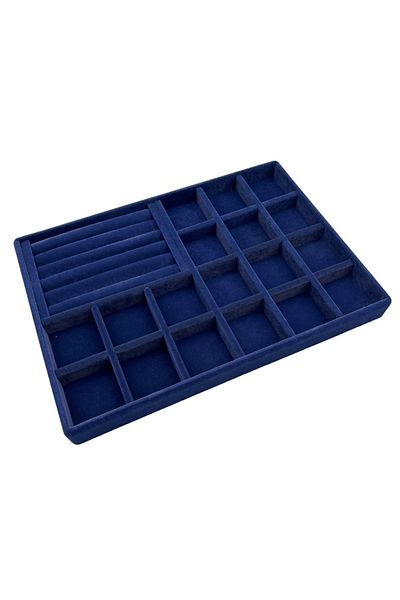 MeGass Dekor Baku Model Suede Navy Blue Color 34/24 cm Compartmentalized Drawer Jewelry Stand