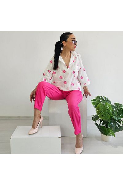 6 butik altı üstü butik Cămașă cu imprimeu Flam Cotton-roz