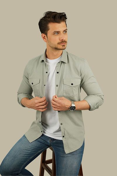 Etikmen Világos Stone Color Slimfit ajándékdobozos valódi farmer férfi ing