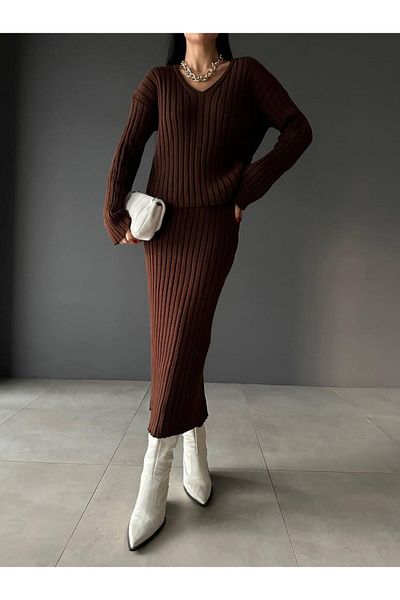 NZL TEKSTİL Dgn's''Teacher Collection'' 2-Piece Sweater-Skirt Set with Collar